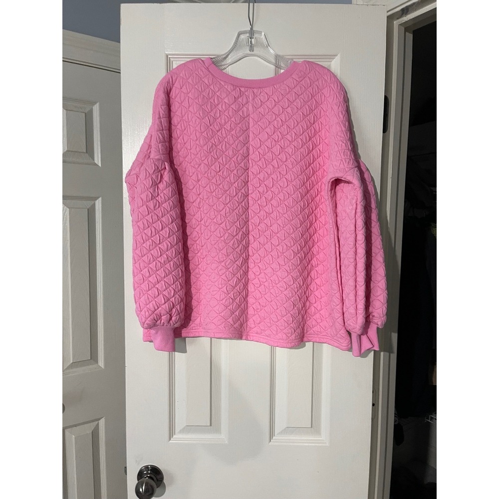 Judith March Sz Lg Pink Quilted Anchor Sweatshirt Oversized Nautical Cozy - Picture 6 of 7